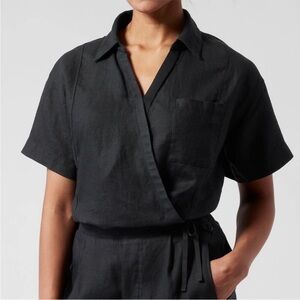 Athleta Playa Linen Black Wrap Blouse